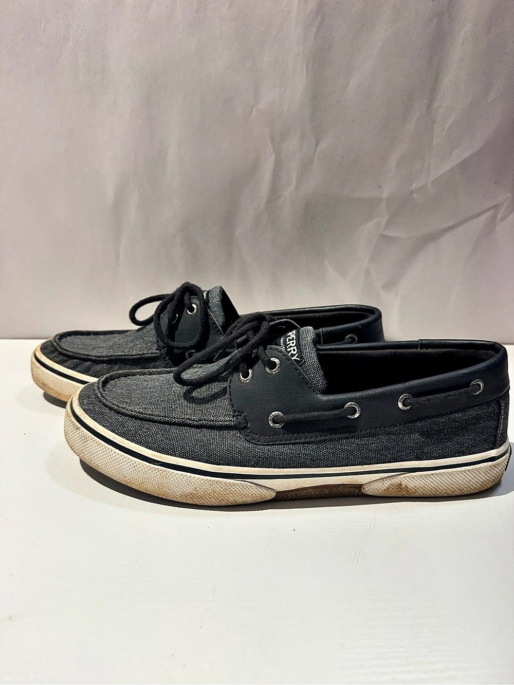 Sperry Top-Sider Canvas 2-Eye Boat Shoes Black & White US 10.5